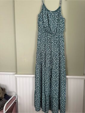 Teal Floral Maxi Dress with Spaghetti Straps, Large, by Sienna Sky.